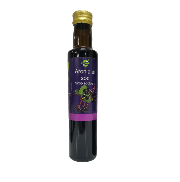 Organic aronia and elderberry syrup, low sugar, bottle 250 ml
